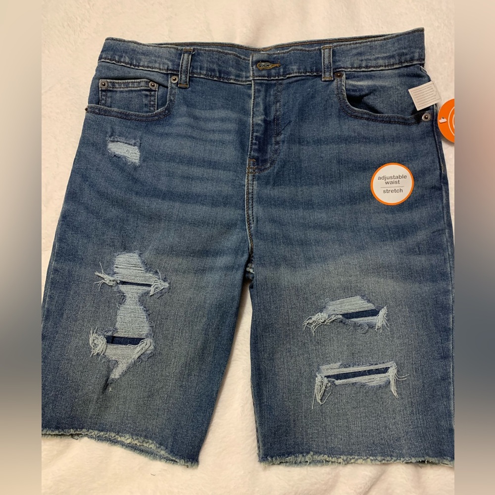 Boys/men’s size 16 straight denim jean shorts adjustable waist blue denim